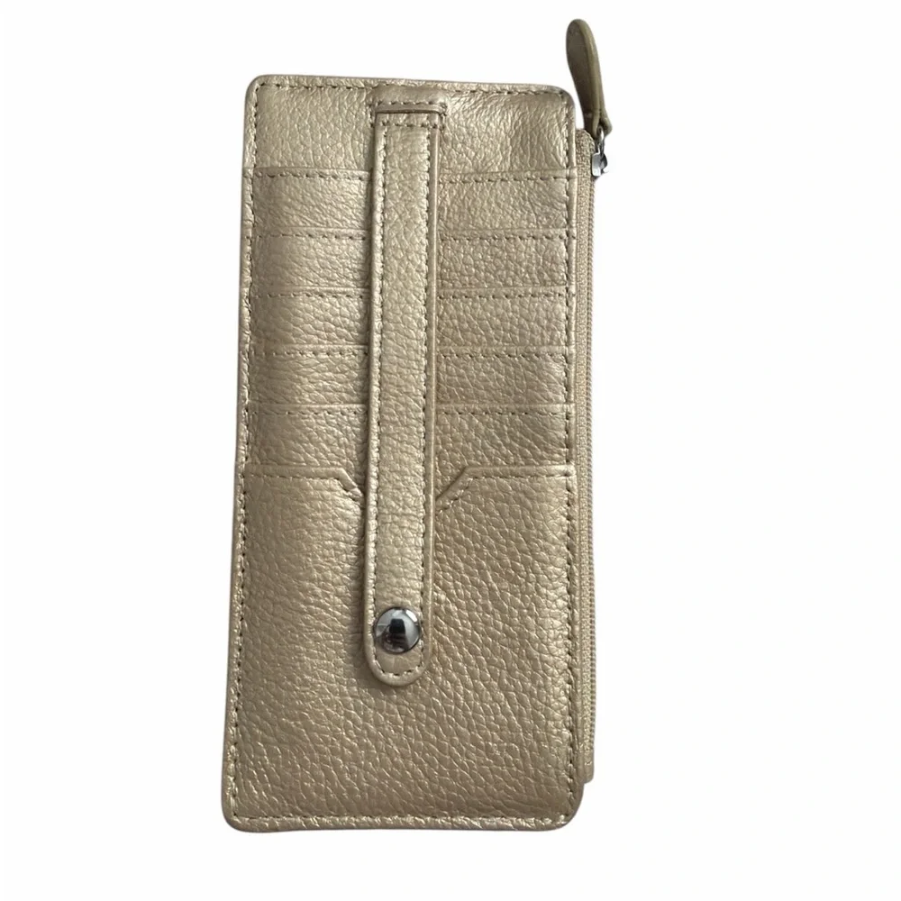 Genuine Leather Thin Vertical Stacker Women's Wallet Card Case with ID